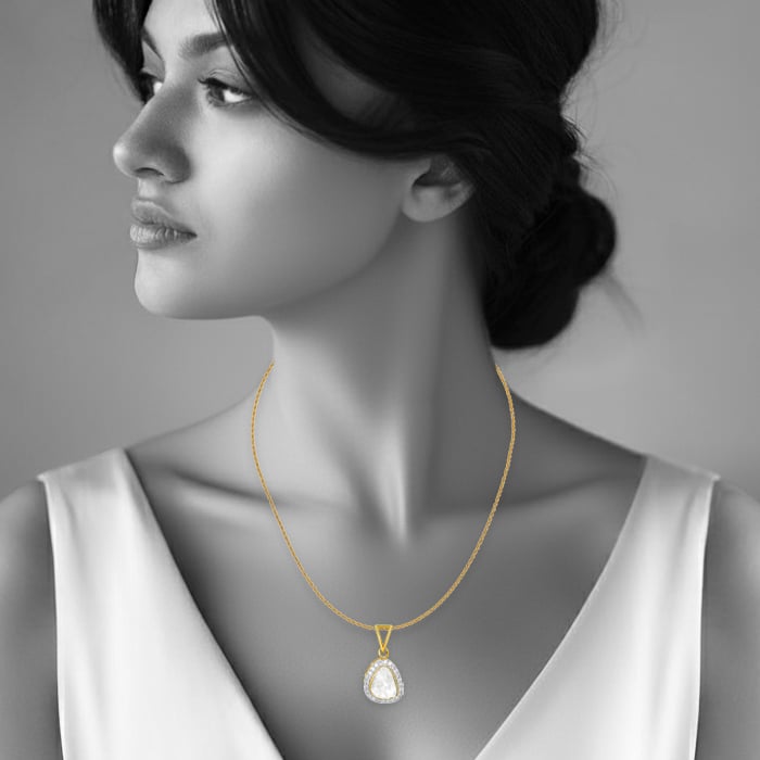 Minimalist Polki Pendant with Diamond Halo